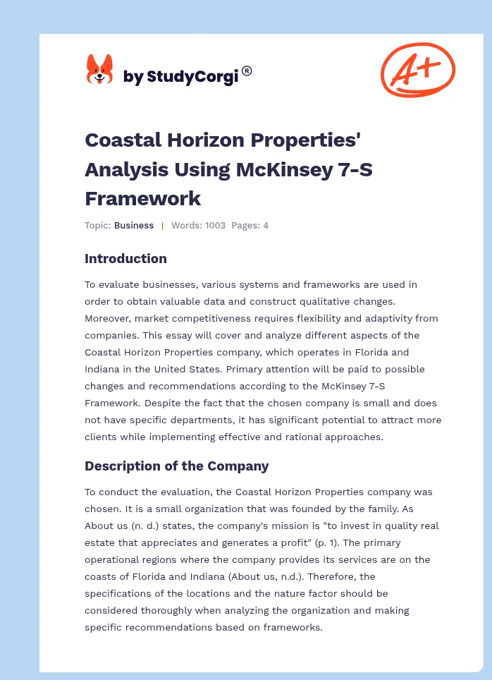 Coastal Horizon Properties' Analysis Using McKinsey 7-S Framework. Page 1