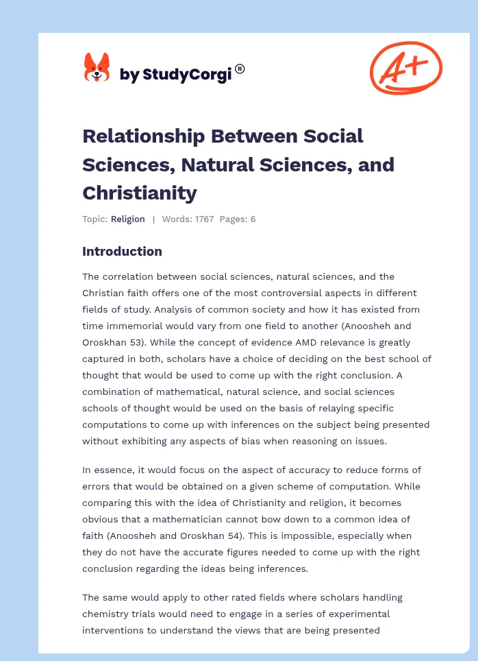 Relationship Between Social Sciences, Natural Sciences, and Christianity. Page 1