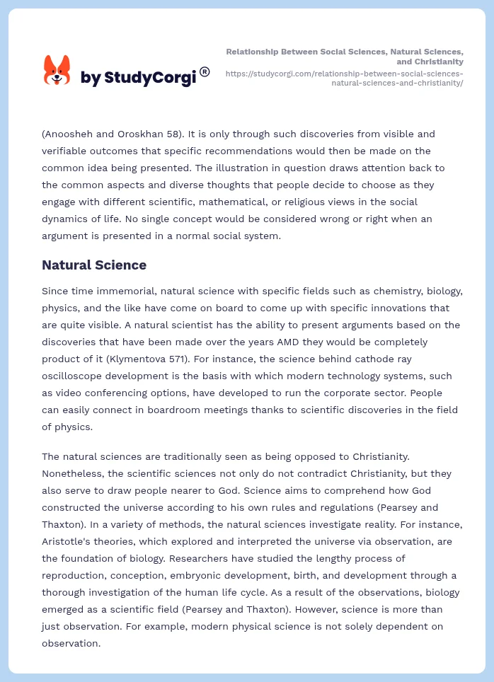 Relationship Between Social Sciences, Natural Sciences, and Christianity. Page 2