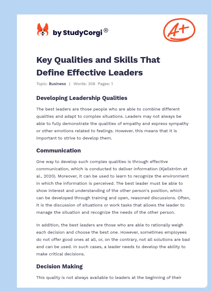 Key Qualities and Skills That Define Effective Leaders. Page 1