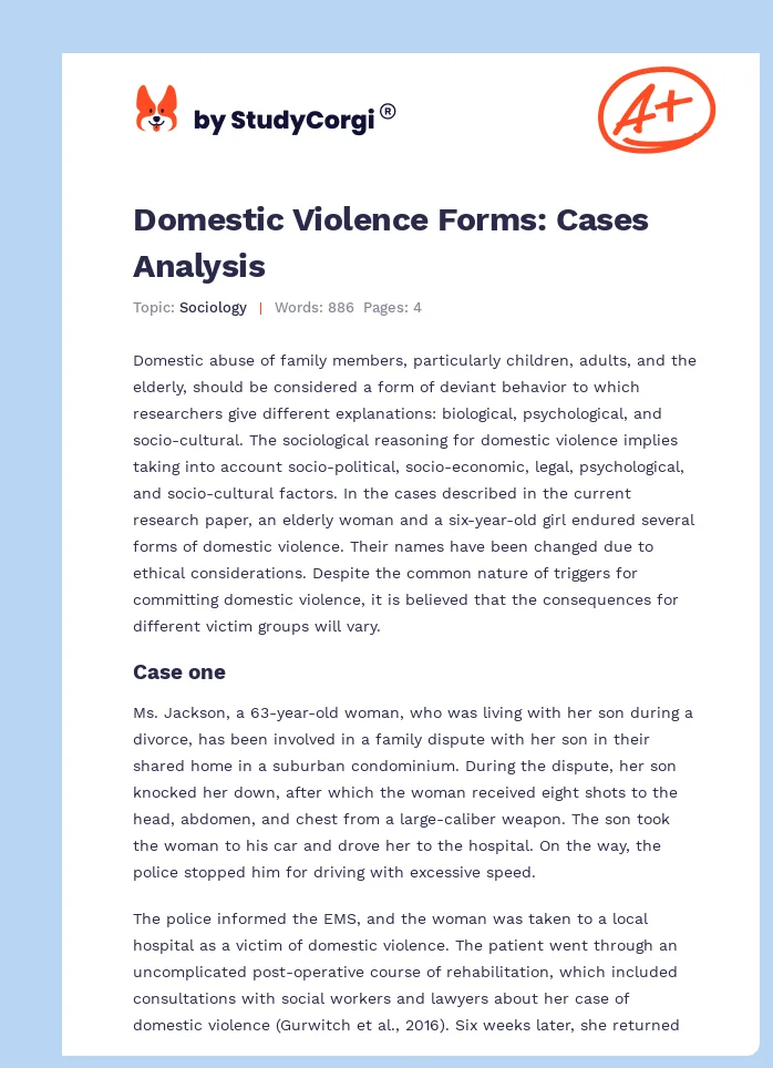 Domestic Violence Forms: Cases Analysis. Page 1