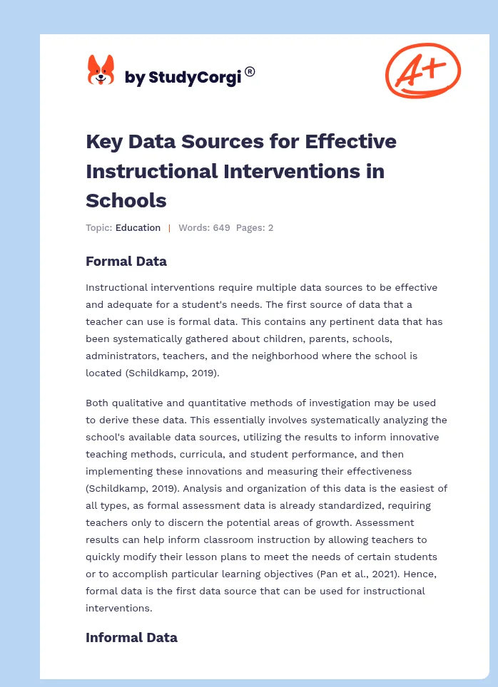 Key Data Sources for Effective Instructional Interventions in Schools. Page 1