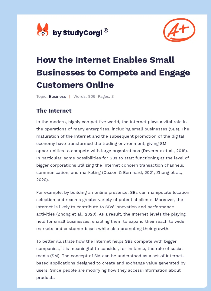 How the Internet Enables Small Businesses to Compete and Engage Customers Online. Page 1