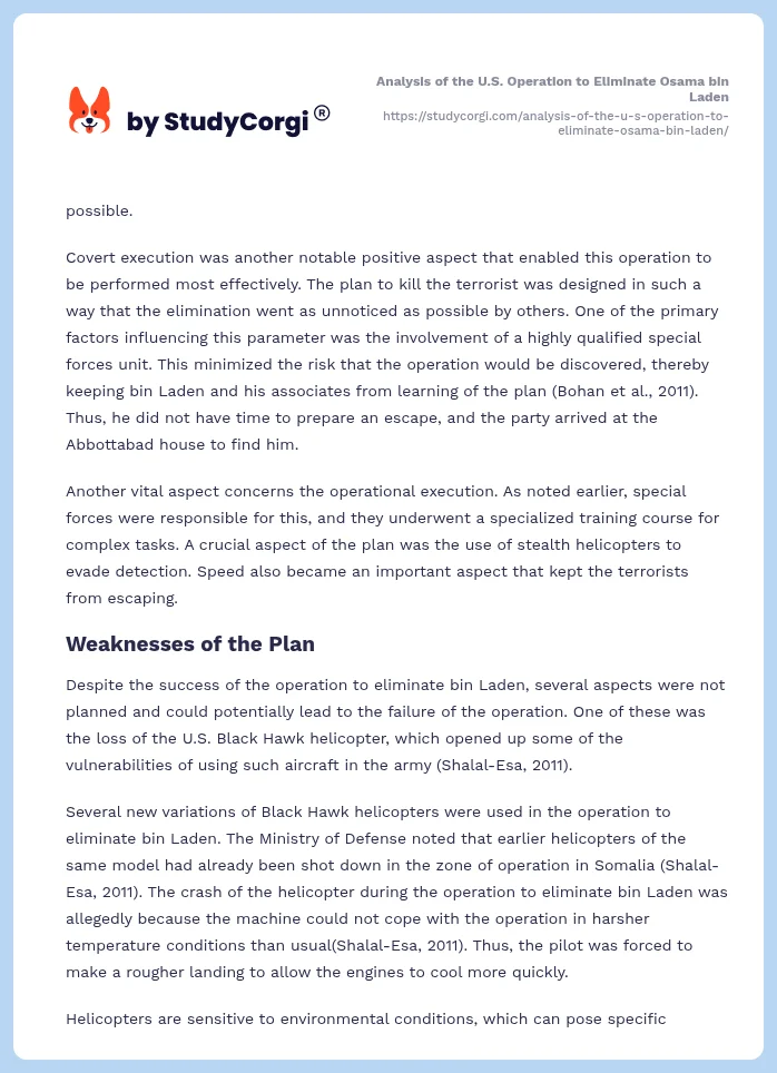 Analysis of the U.S. Operation to Eliminate Osama bin Laden. Page 2