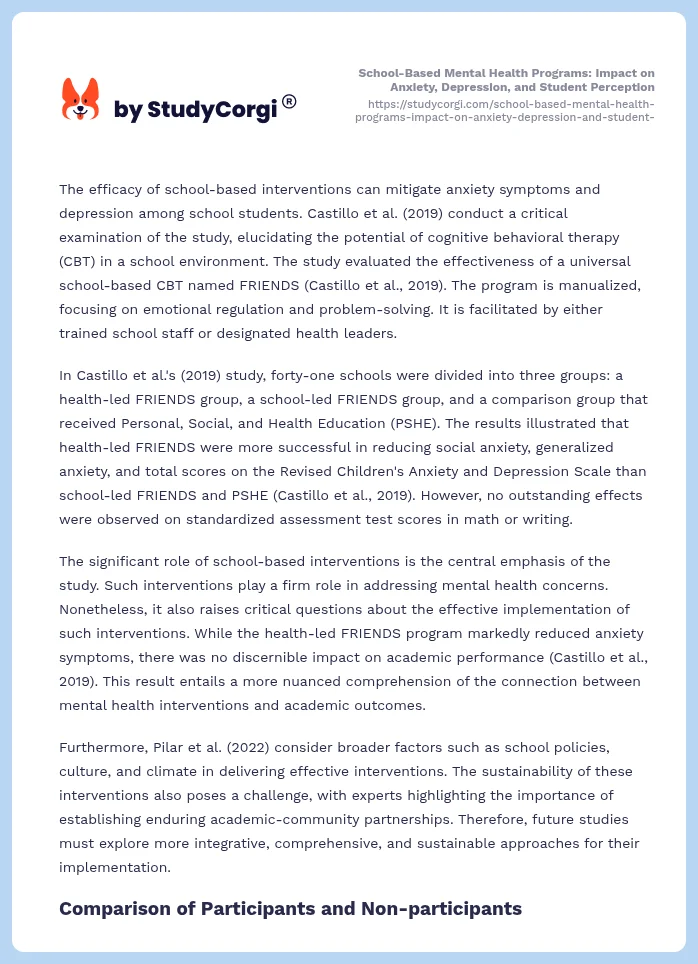 School-Based Mental Health Programs: Impact on Anxiety, Depression, and Student Perception. Page 2