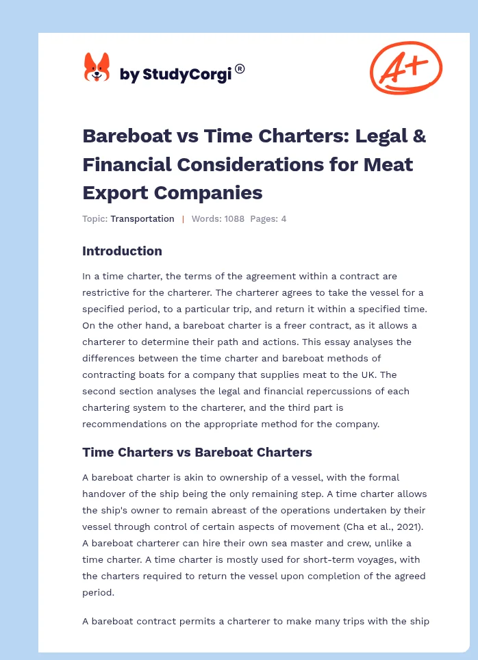 Bareboat vs Time Charters: Legal & Financial Considerations for Meat Export Companies. Page 1