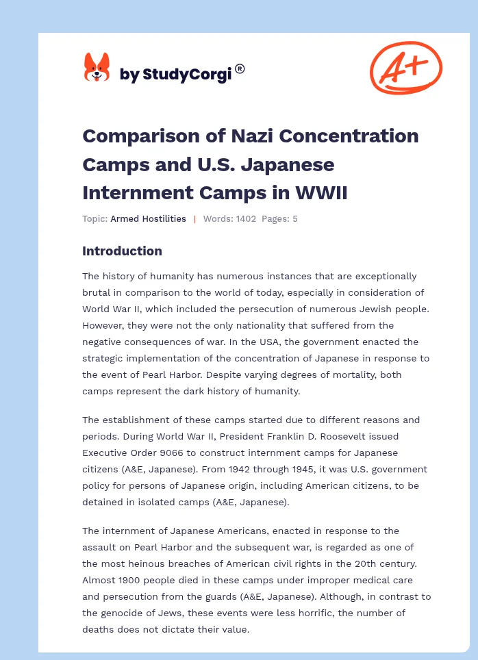 Comparison of Nazi Concentration Camps and U.S. Japanese Internment Camps in WWII. Page 1