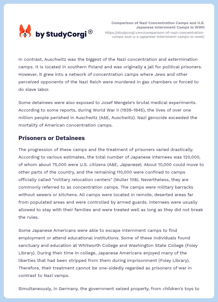 Comparison of Nazi Concentration Camps and U.S. Japanese Internment Camps in WWII. Page 2