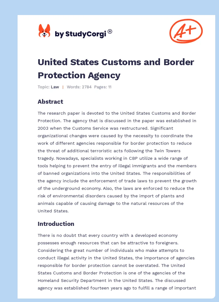 United States Customs and Border Protection Agency. Page 1