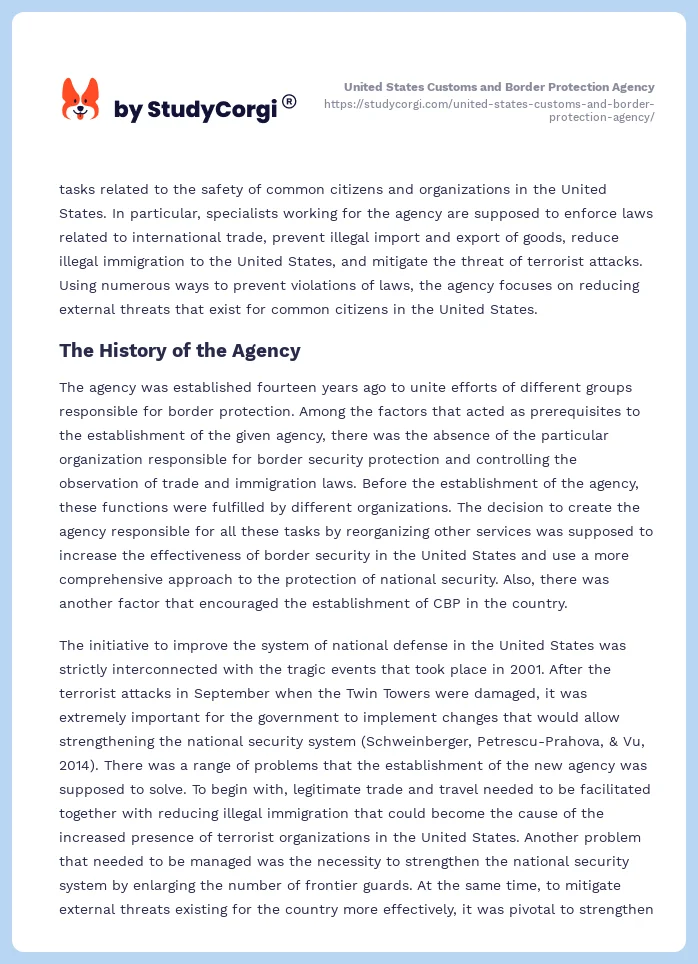 United States Customs and Border Protection Agency. Page 2