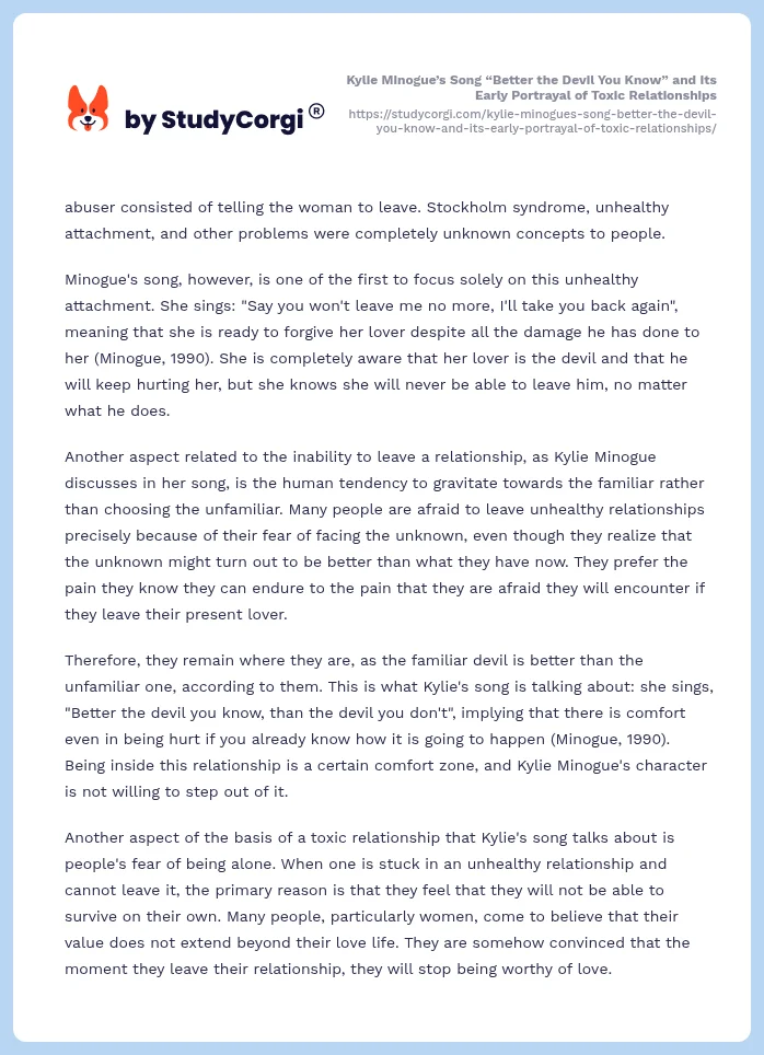 Kylie Minogue’s Song “Better the Devil You Know” and Its Early Portrayal of Toxic Relationships. Page 2