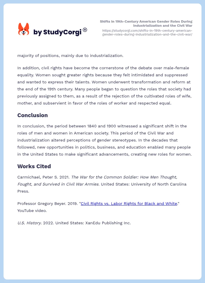 Shifts in 19th-Century American Gender Roles During Industrialization and the Civil War. Page 2
