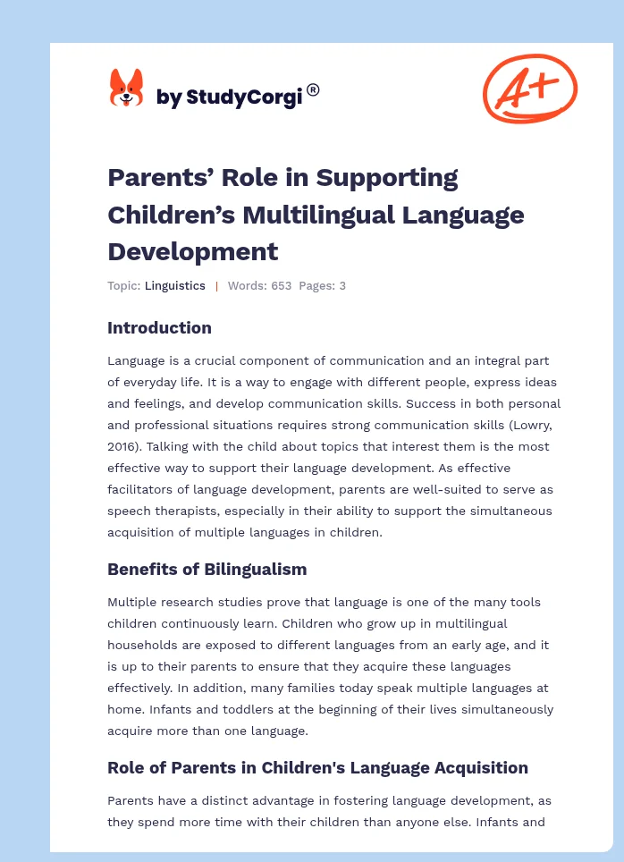 Parents’ Role in Supporting Children’s Multilingual Language Development. Page 1