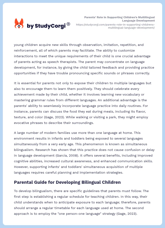 Parents’ Role in Supporting Children’s Multilingual Language Development. Page 2
