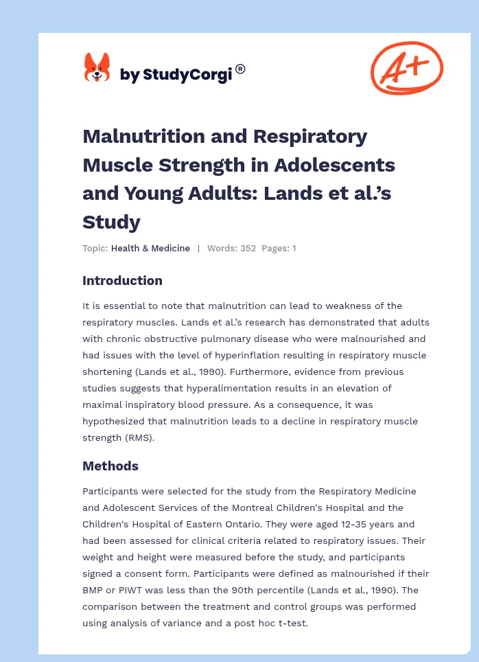 Malnutrition and Respiratory Muscle Strength in Adolescents and Young Adults: Lands et al.’s Study. Page 1