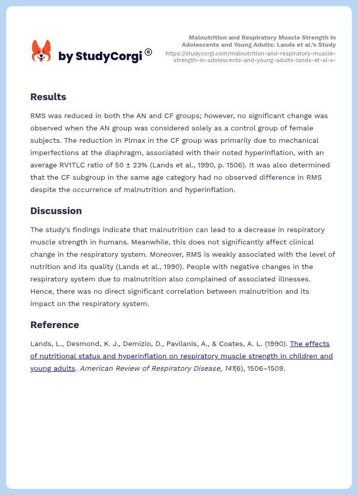 Malnutrition and Respiratory Muscle Strength in Adolescents and Young Adults: Lands et al.’s Study. Page 2