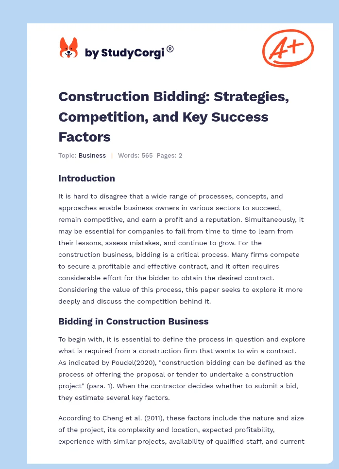 Construction Bidding: Strategies, Competition, and Key Success Factors. Page 1