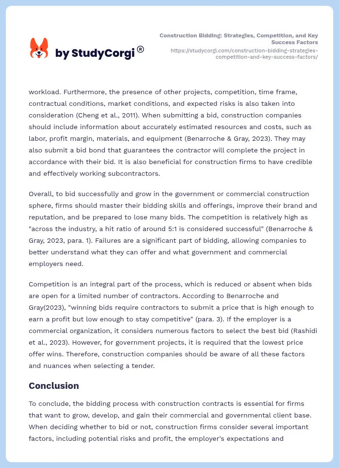 Construction Bidding: Strategies, Competition, and Key Success Factors. Page 2