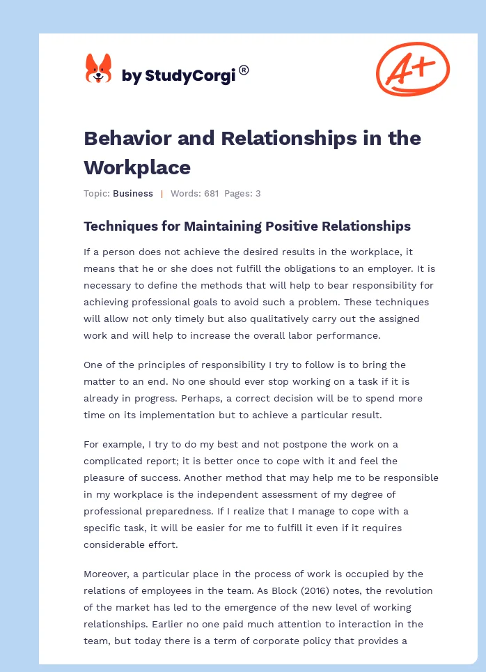 Behavior and Relationships in the Workplace. Page 1