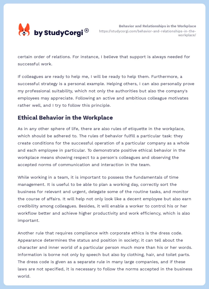 Behavior and Relationships in the Workplace. Page 2