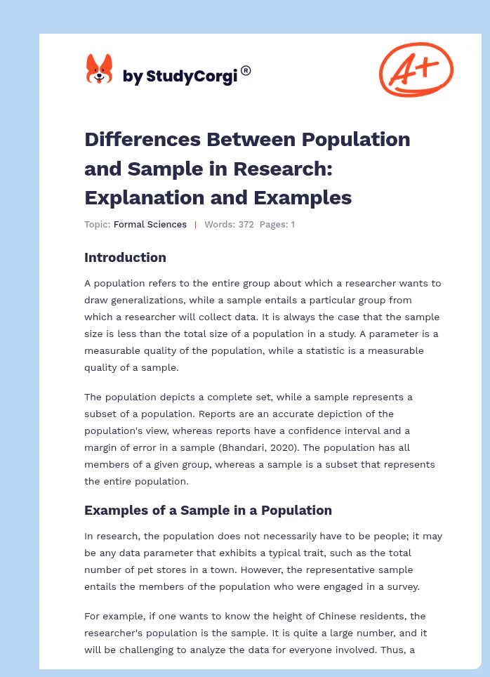Differences Between Population and Sample in Research: Explanation and Examples. Page 1