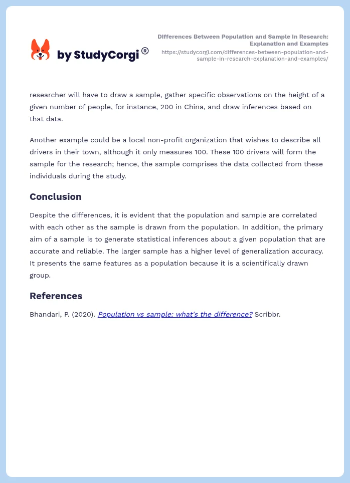 Differences Between Population and Sample in Research: Explanation and Examples. Page 2