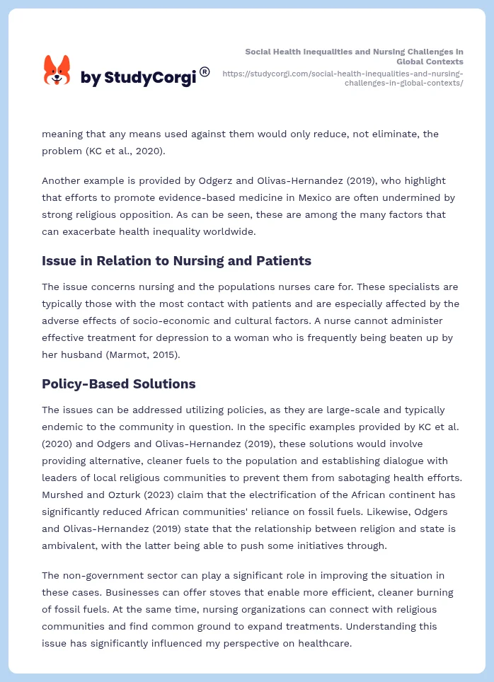 Social Health Inequalities and Nursing Challenges in Global Contexts. Page 2