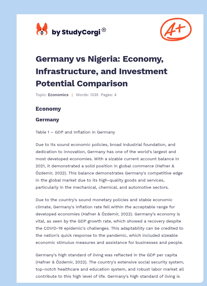 Germany vs Nigeria: Economy, Infrastructure, and Investment Potential Comparison. Page 1