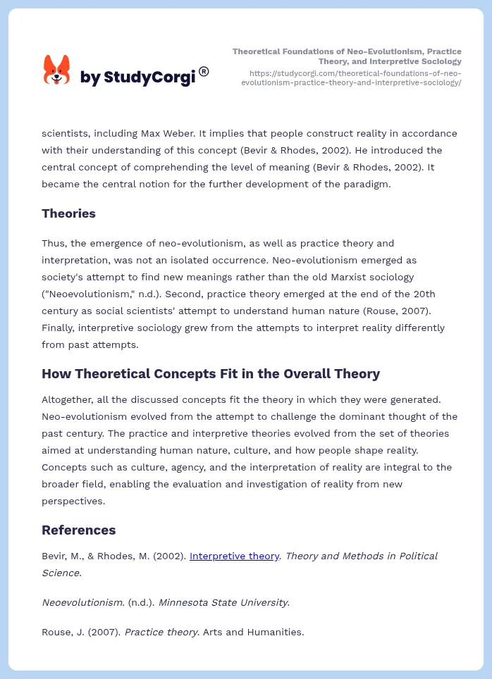 Theoretical Foundations of Neo-Evolutionism, Practice Theory, and Interpretive Sociology. Page 2