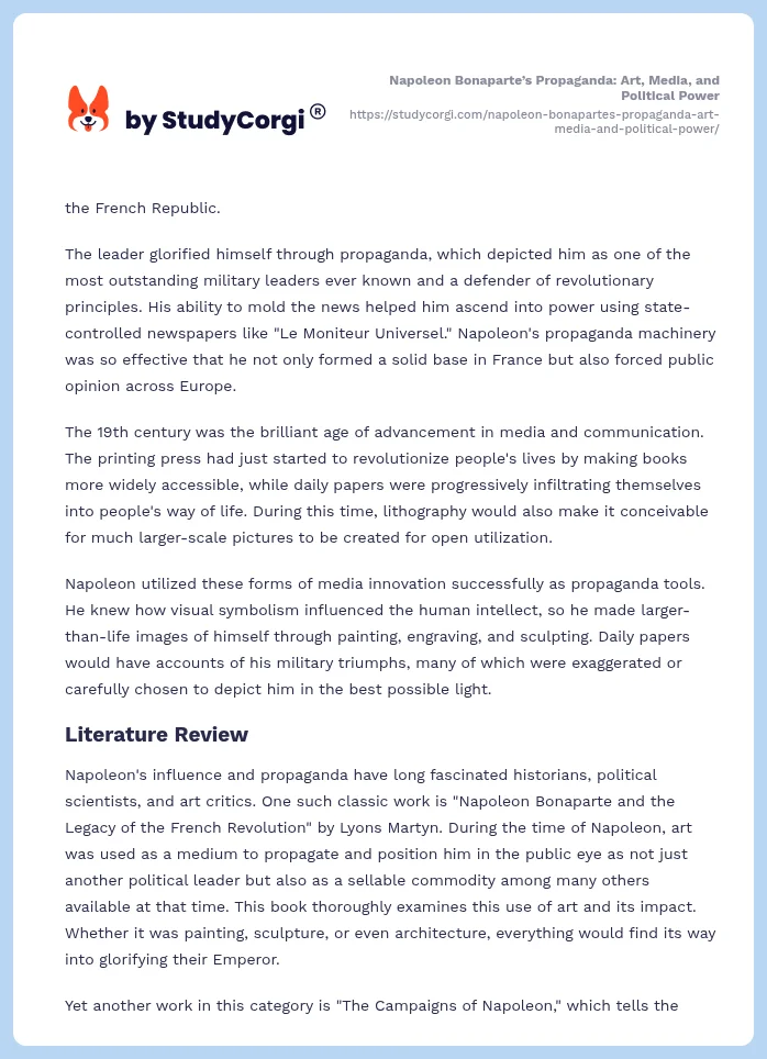 Napoleon Bonaparte’s Propaganda: Art, Media, and Political Power. Page 2