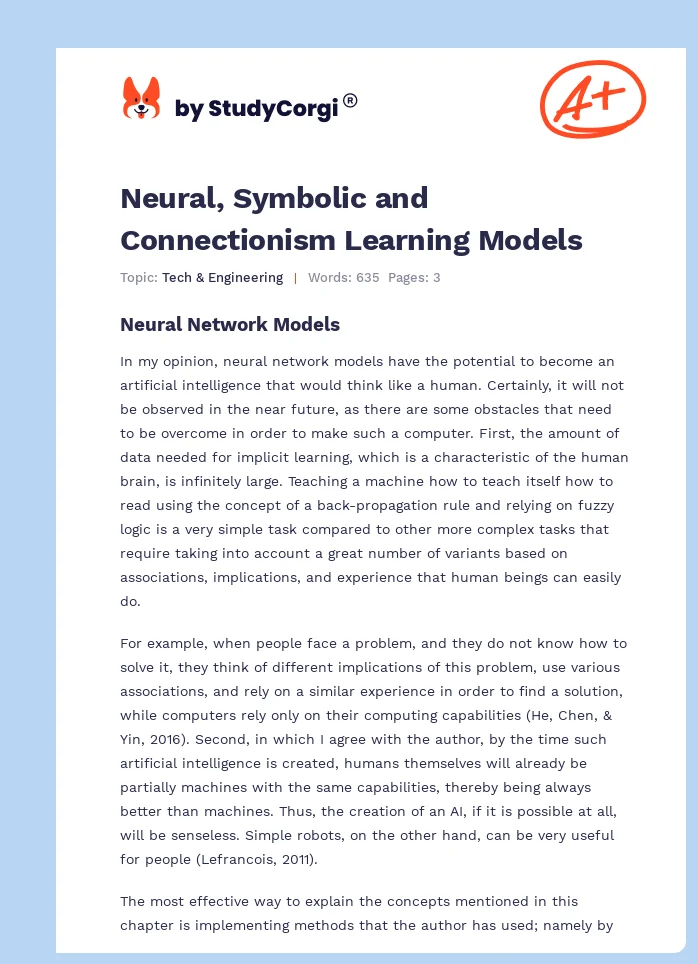 Neural, Symbolic and Connectionism Learning Models. Page 1