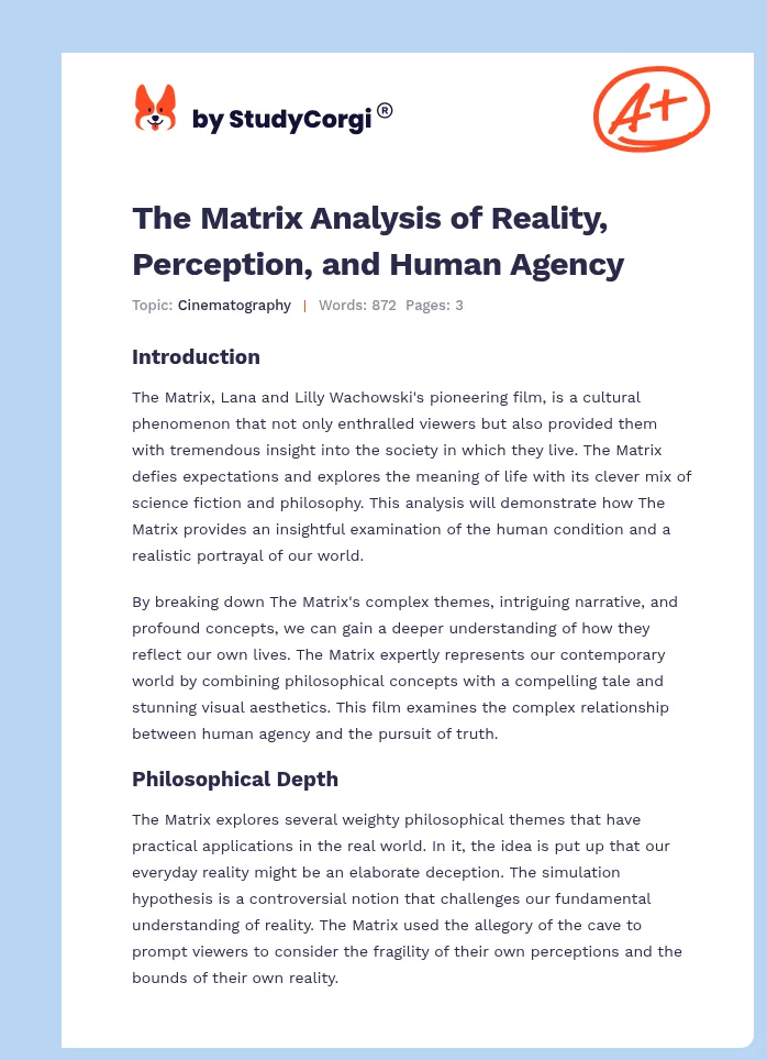 The Matrix Analysis of Reality, Perception, and Human Agency. Page 1