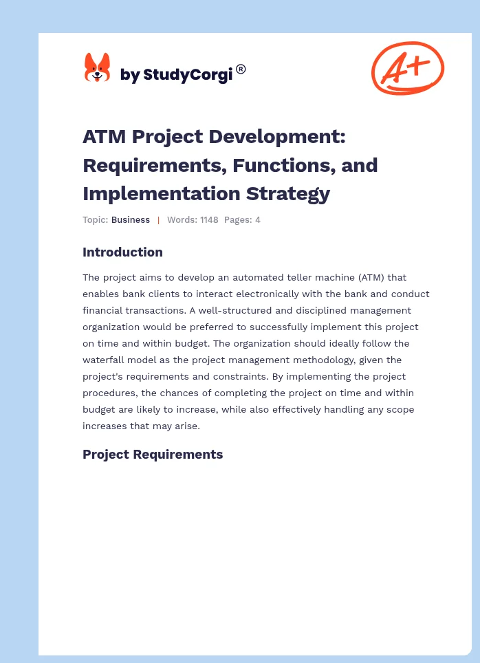 ATM Project Development: Requirements, Functions, and Implementation Strategy. Page 1