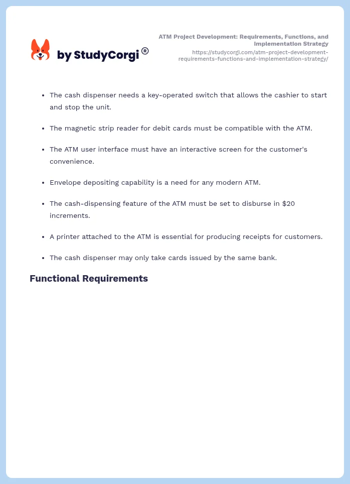 ATM Project Development: Requirements, Functions, and Implementation Strategy. Page 2