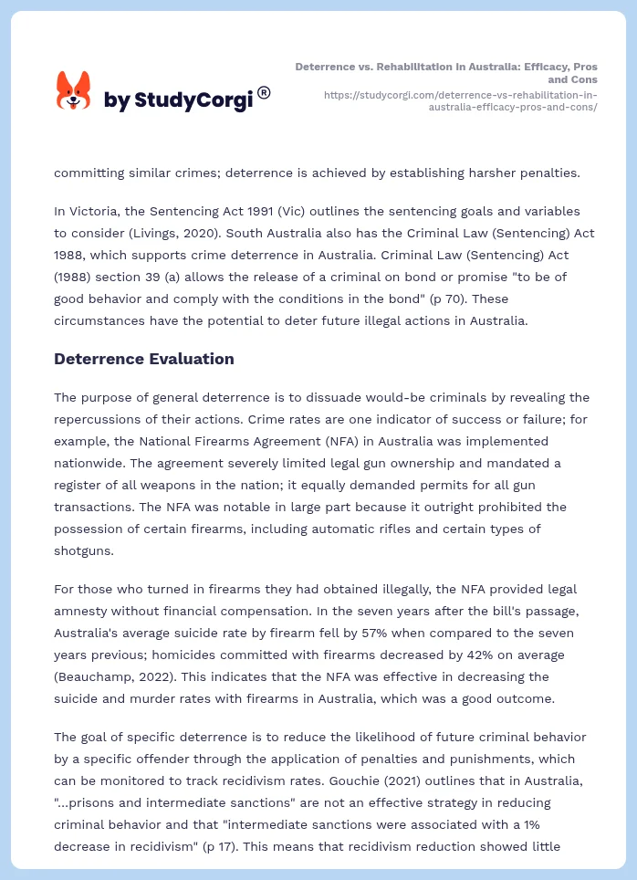 Deterrence vs. Rehabilitation in Australia: Efficacy, Pros and Cons. Page 2