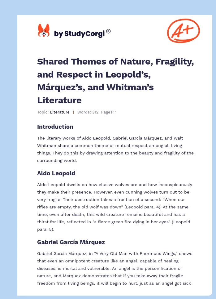 Shared Themes of Nature, Fragility, and Respect in Leopold’s, Márquez’s, and Whitman’s Literature. Page 1