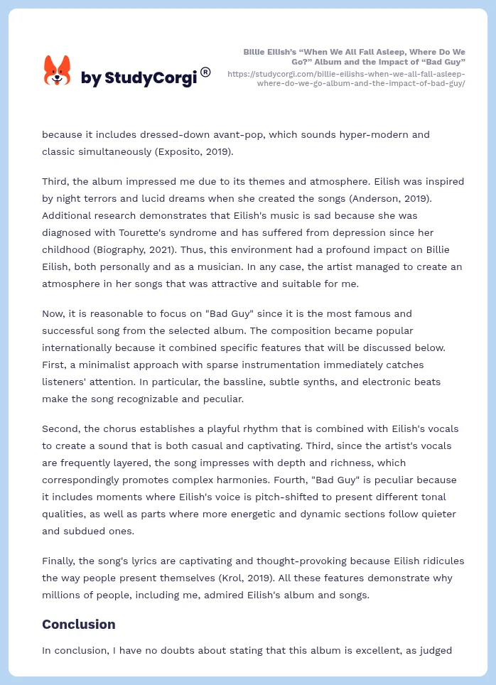 Billie Eilish’s “When We All Fall Asleep, Where Do We Go?” Album and the Impact of “Bad Guy”. Page 2