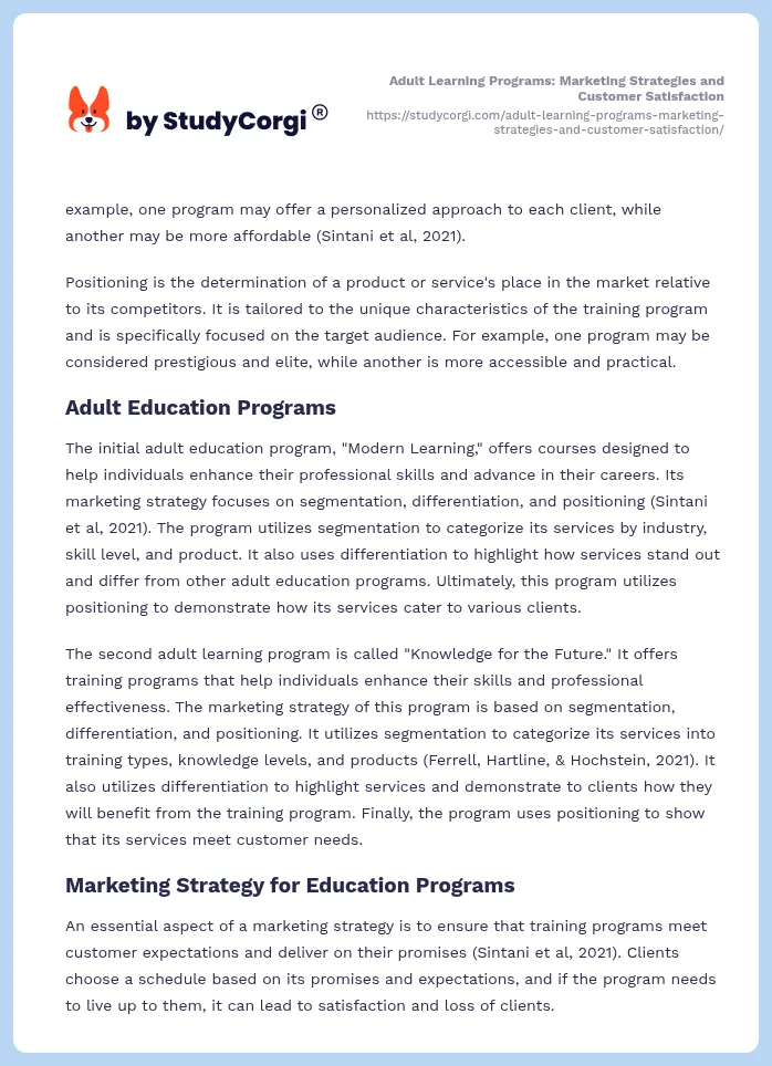 Adult Learning Programs: Marketing Strategies and Customer Satisfaction. Page 2