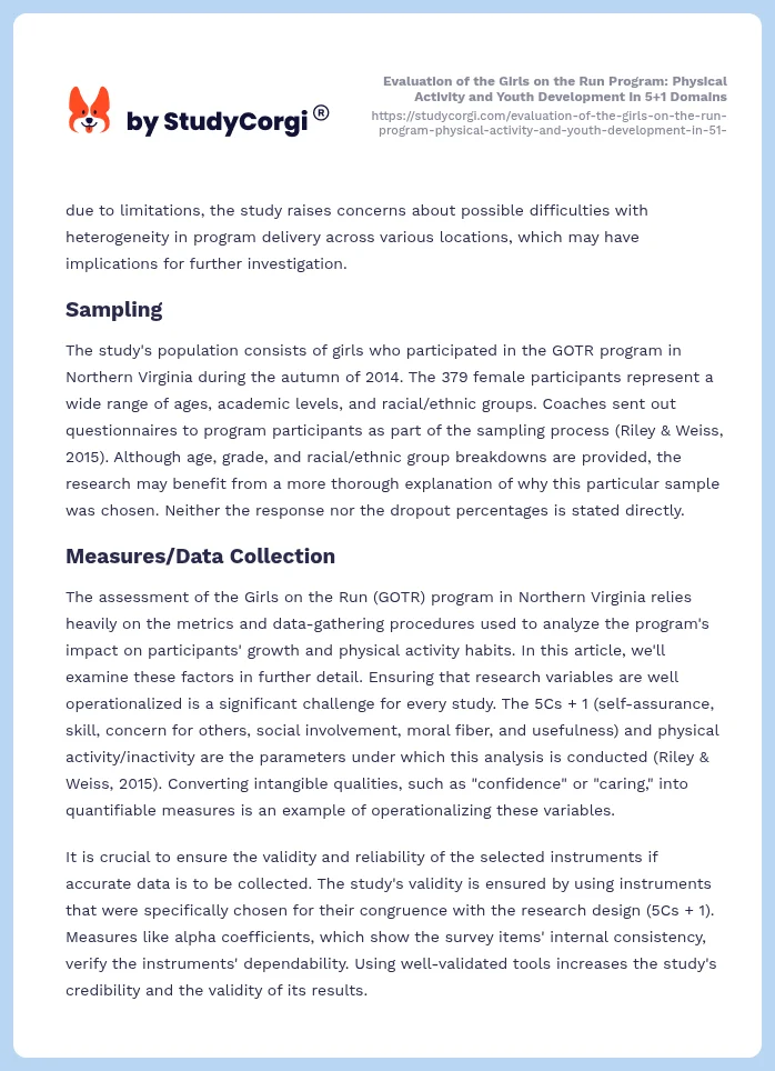 Evaluation of the Girls on the Run Program: Physical Activity and Youth Development in 5+1 Domains. Page 2