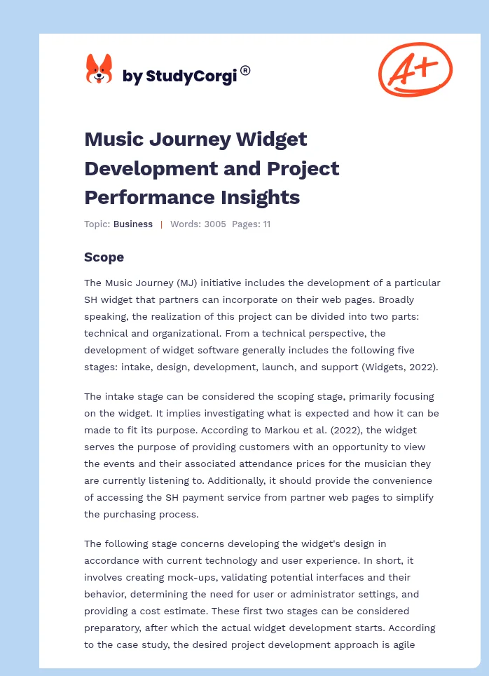 Music Journey Widget Development and Project Performance Insights. Page 1