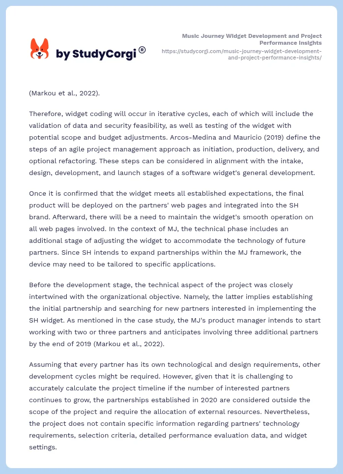 Music Journey Widget Development and Project Performance Insights. Page 2
