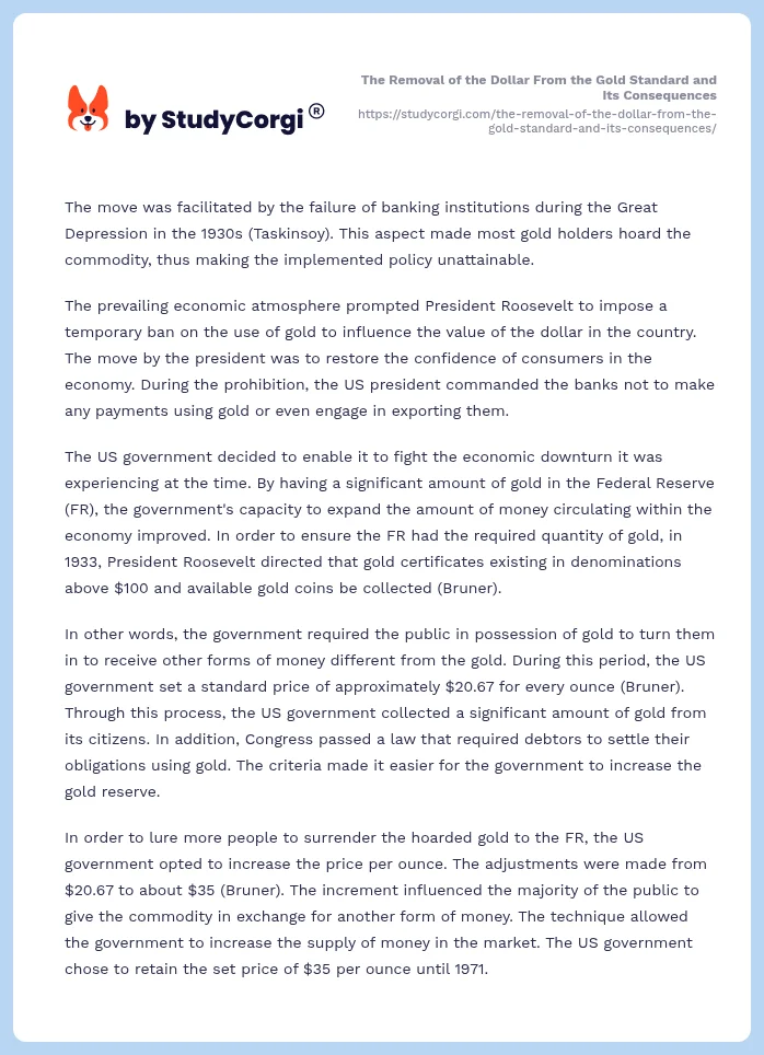 The Removal of the Dollar From the Gold Standard and Its Consequences. Page 2
