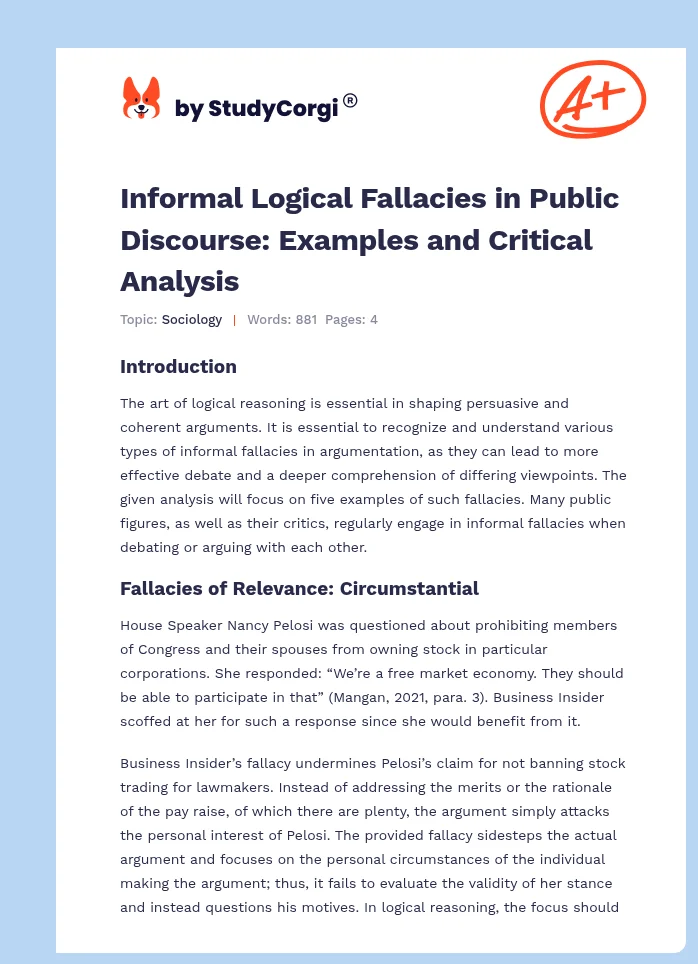 Informal Logical Fallacies in Public Discourse: Examples and Critical Analysis. Page 1