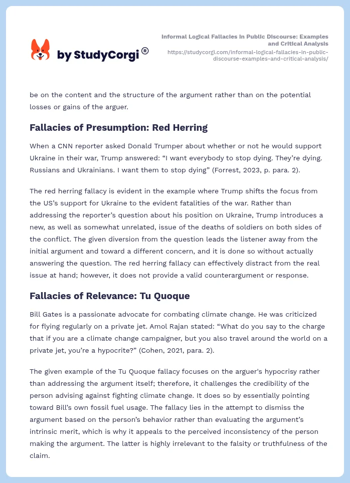 Informal Logical Fallacies in Public Discourse: Examples and Critical Analysis. Page 2