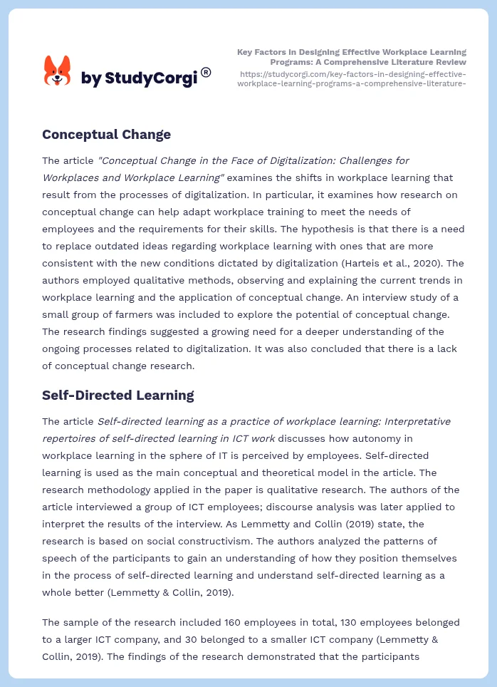 Key Factors in Designing Effective Workplace Learning Programs: A Comprehensive Literature Review. Page 2