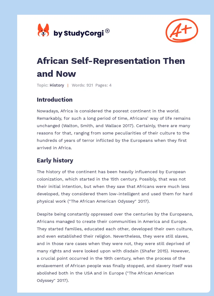 African Self-Representation Then and Now. Page 1