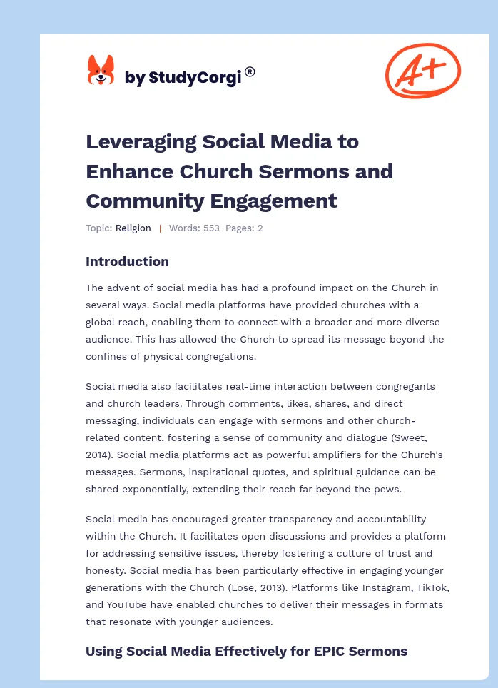 Leveraging Social Media to Enhance Church Sermons and Community Engagement. Page 1