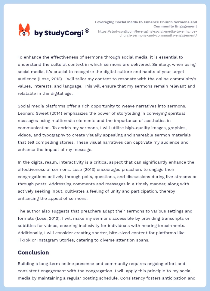 Leveraging Social Media to Enhance Church Sermons and Community Engagement. Page 2