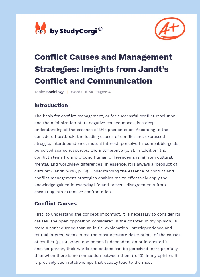 Conflict Causes and Management Strategies: Insights from Jandt’s Conflict and Communication. Page 1