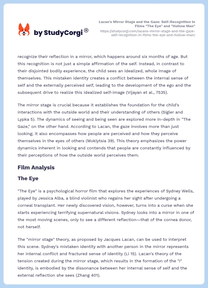 Lacan's Mirror Stage and the Gaze: Self-Recognition in Films "The Eye" and "Hollow Man". Page 2